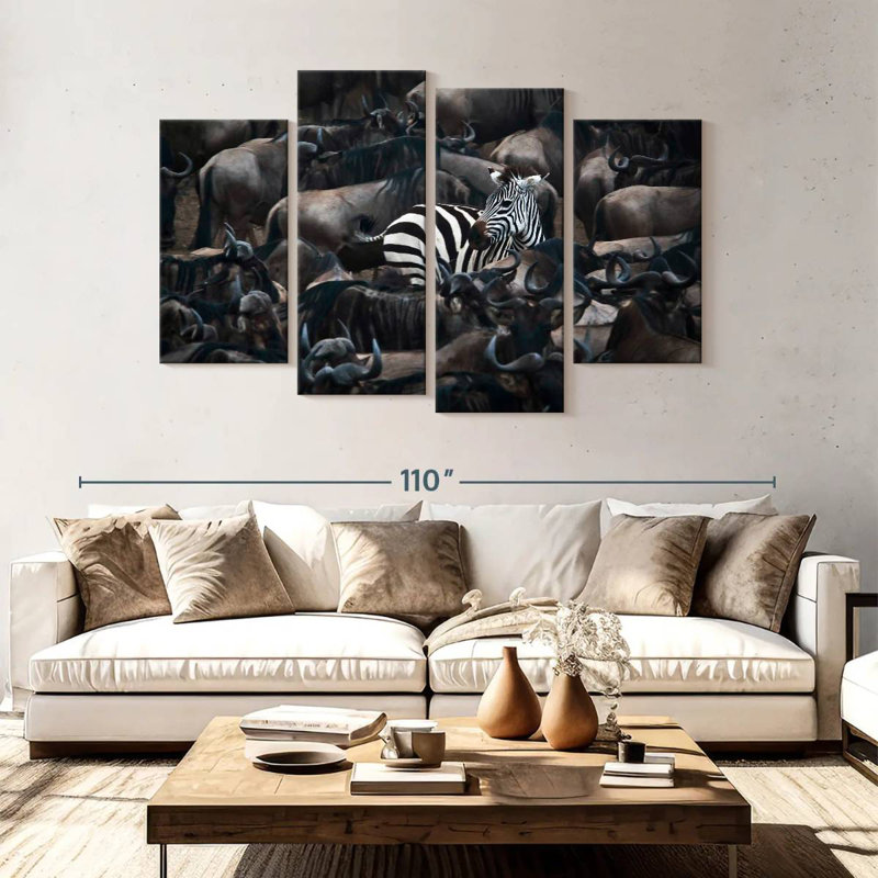 Brampt Zebra Among Wildebeests