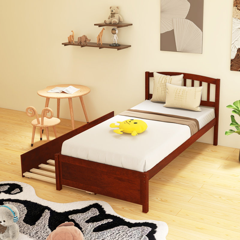 Base de lit simple avec lit gigogne en bois, Brun