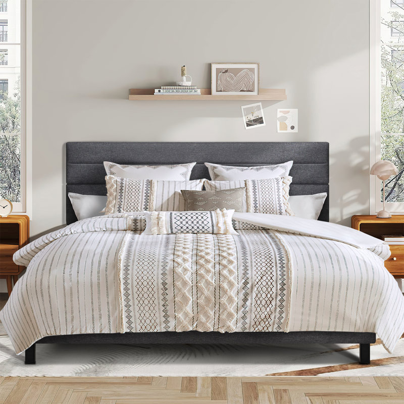 Yeudiel Upholstered Platform Bed, Gray, King
