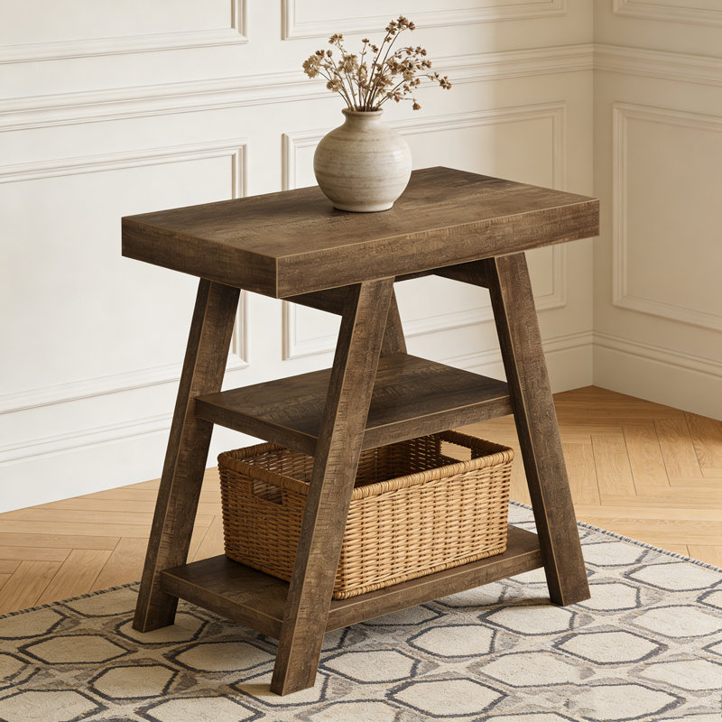 3-Tier Wood Sofa Side Table with Storage Shelf
