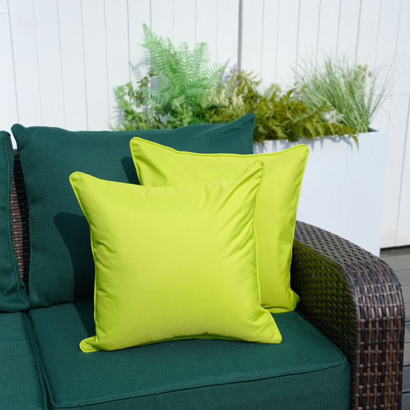 Outdoor Throw Pillow, 16.54" x 16.54" x 6.1", Solid Green, Cotton