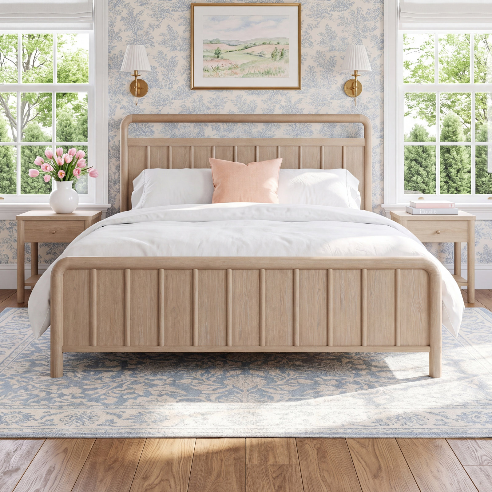 Honey Solid Wood Bed, King