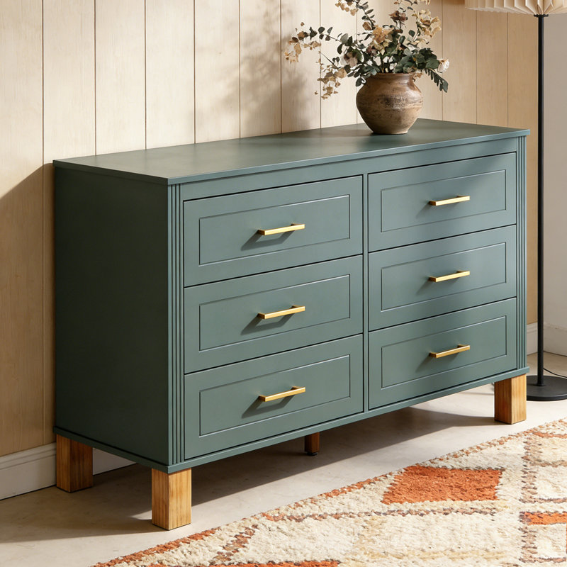 Modern Storage Cabinet with Metal Handles & Solid Wood Legs, Light Green