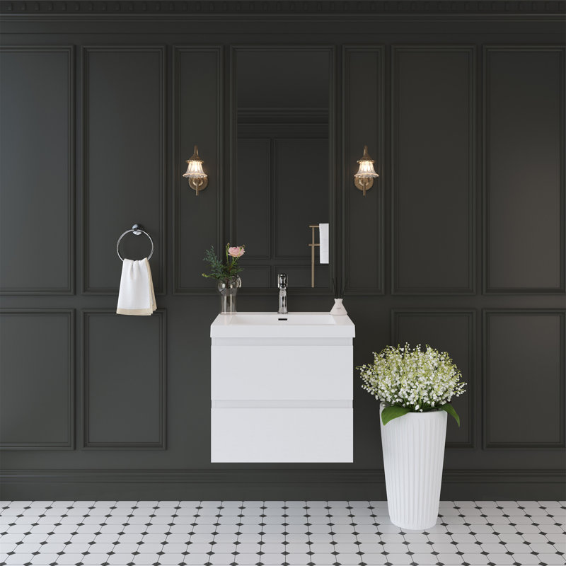 24" Floating Bathroom Vanity With Sink, Glossy White, 24"
