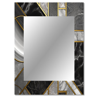 Natoas Marble Granite Agate With Touches Of Gold III - Geometric Wall Mirror, Modern Decorative Mirror, Printed Metal Art