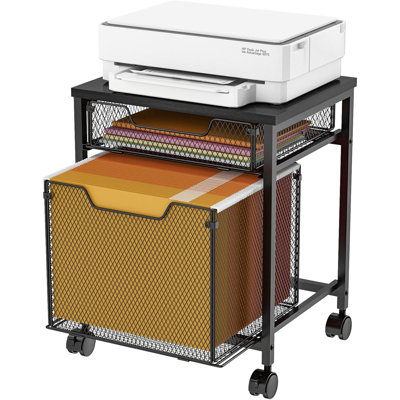 Rolling File Cabinet Cart, Printer Stand with Storage Drawer, Mobile Filing Cabinet on Lockable Wheel, Printer Cart with Hanging File Folder Organizer by 17 Stories