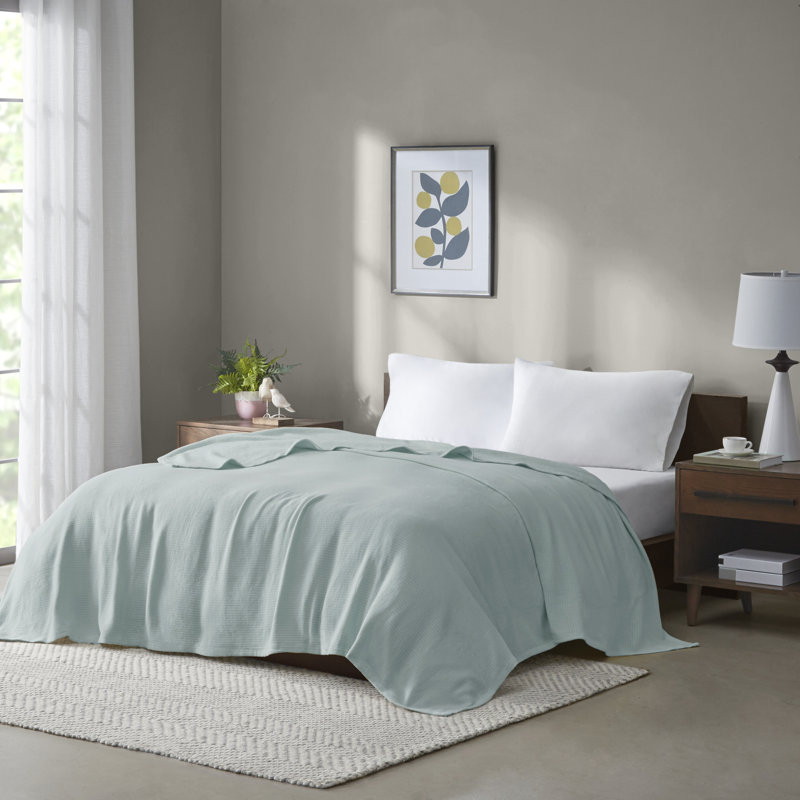 Couverture pour lit double 100% coton Freshspun, Grand lit, Bleu