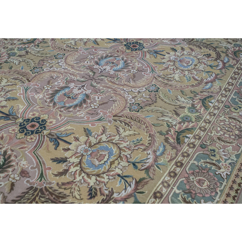 Hand-Knotted High-Quality Gold and Green Area Rug