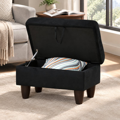 28.5'' Wide Tufted Flannel Storage Ottoman - Black