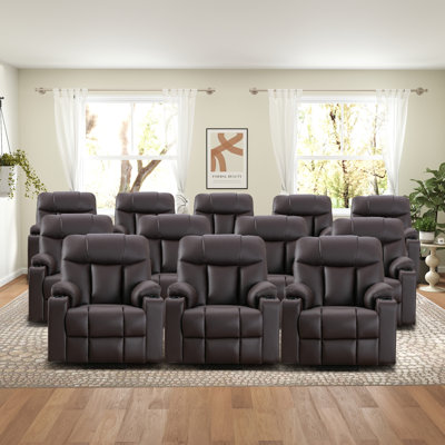 Fauteuil inclinable massant et chauffant en cuir surdimensionné de 37,8 po avec USB et 2 porte-gobelets Bucholz (ensemble de 12)