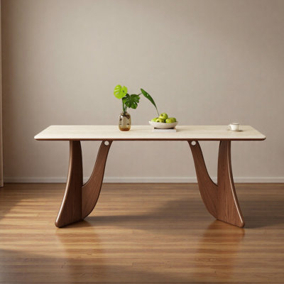 Mid-Century Sintered Stone & Ash Wood Dining Table
