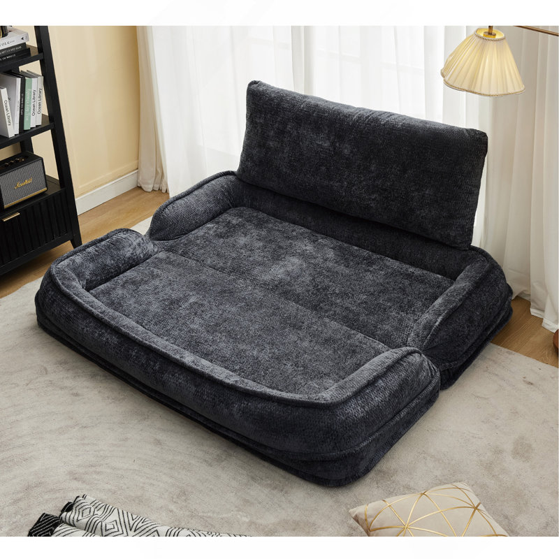 Double Human Dog Bed, Lazy Sofa, Loveseat, Fits You & Pets, Extra Large Floor Couch, Can Sit Or Lie Down, 2-In-1, 5 Adjustable Position, Plump Pillow, 2 Seat, Chenille, Black
