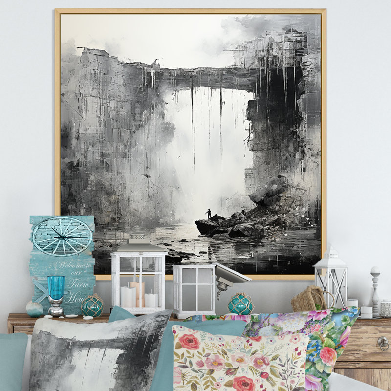 Adventourous Waterfall Caves sur impression sur toile, Cadre naturel flottant, 36" H x 36" W