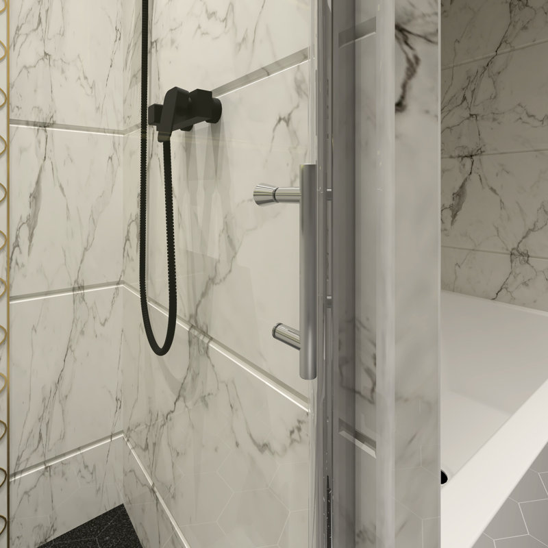 Portes de douche: Aluminium avec poignée en acier inoxydable 304, verre trempé Nano Easy Clean & Explode Wrap, coulissement en douceur, idée de fuite, réglable, zone couverte de 30 à 31 3/8 po, fonction, système coulissant,