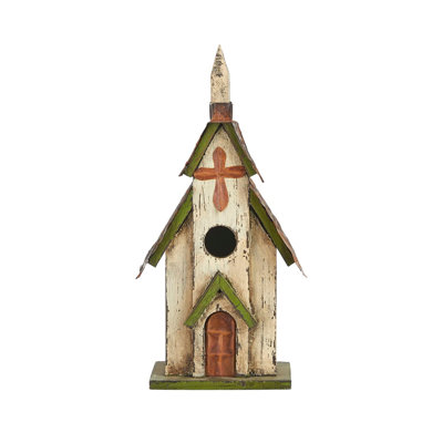 14 Inch Tall Hanging Distressed Wooden Church Bird House Garden Decor