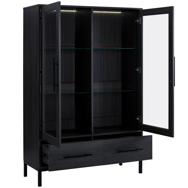 Vitrine haute 60 po avec 2 tiroirs de rangement, Noir