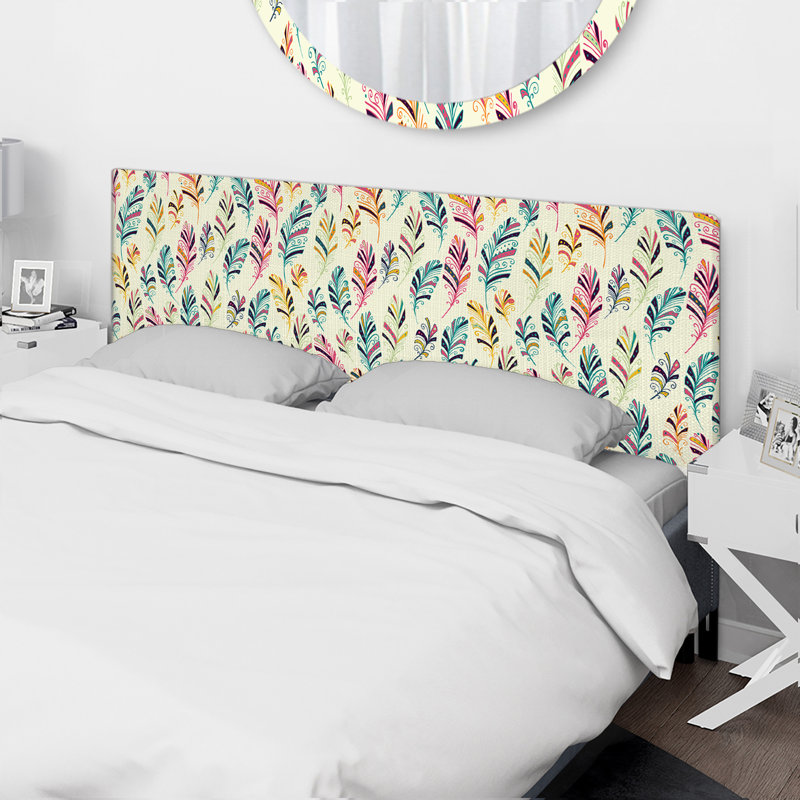 Jaculin Upholstered Panel Headboard, Queen, Beige/Pink/Blue