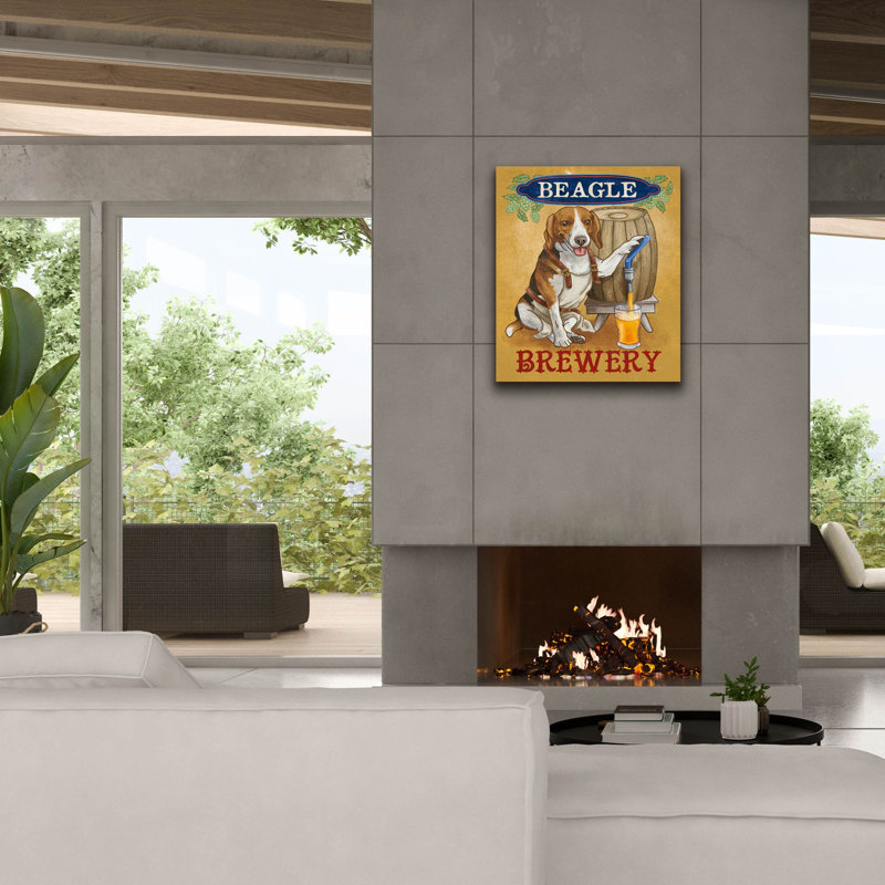 «Beer Dogs 4» par Mary Urban, art mural sur toile, H 30 po x l 26 po x P 1,5 po