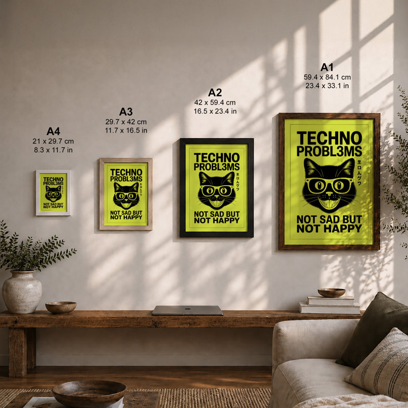 Techno Problems Minimalist - Framed Print, A3 - 42.0 x 29.7 cm, Walnut