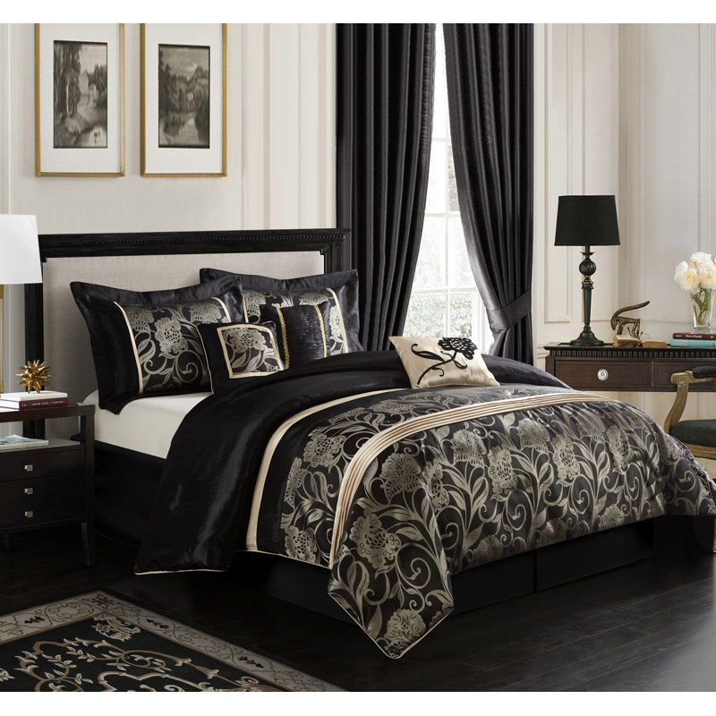 Fennville Microfiber 7 Piece Comforter Set, Queen Comforter + 6 Additional Pieces, Red/Gold