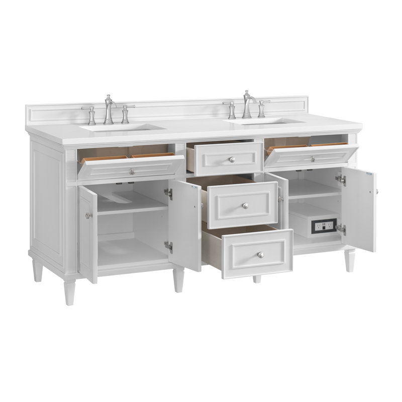 Lorelai 72'' W Double Vanity, Bright White, White Zeus, 8" Widespread