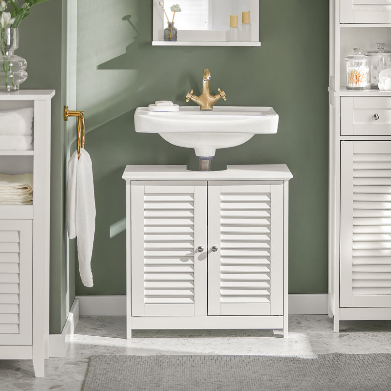 Armoire de salle de bain sous le lavabo avec 2 portes à volets, blanc