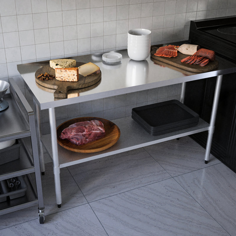 Établi en acier inoxydable 24 * 60 pouces - Tablette réglable pour restaurant, hôtel, atelier, H 37 po x L 60 po x l 24 po
