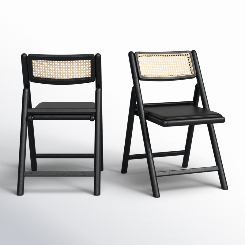 Shaylie Upholstered Seat Folding Dining Chair, Black/Natural