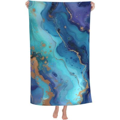 Serviette de plage en microfibre à motif de marbre bleu, antisable, séchage rapide, ultra-absorbante et super douce, idéale pour la piscine, les voyages, la natation, le bain et la douche, 127 x 152 cm