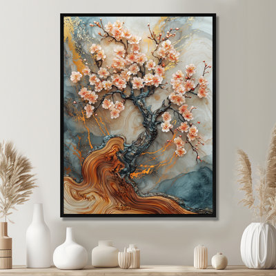 Golden Cherry Blossom Tree Garden Of Ephemeral Bea - Cherry Blossom Wall Art for Living Room