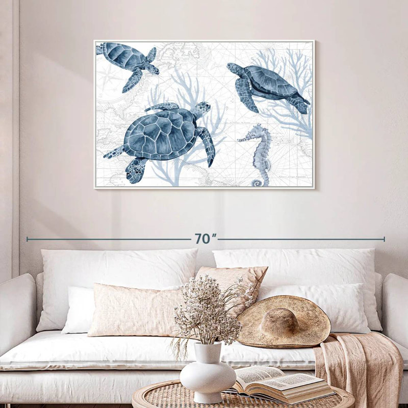 Bleu profond I sur blanc, Cadre flottant blanc, 40 po x 27 po