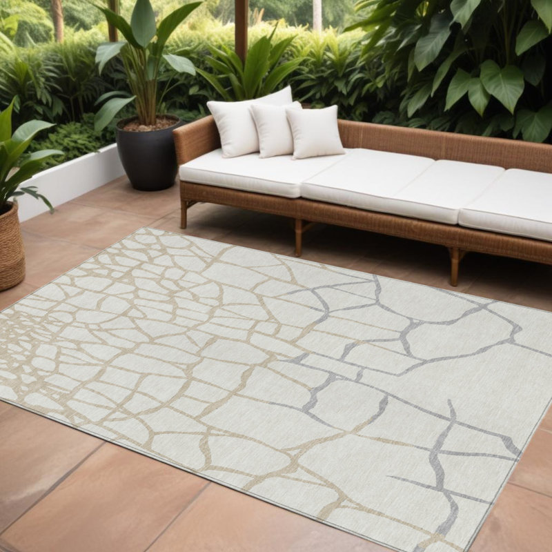 Tapis intérieur lavable abstrait ivoire 9 pi x 12 pi
