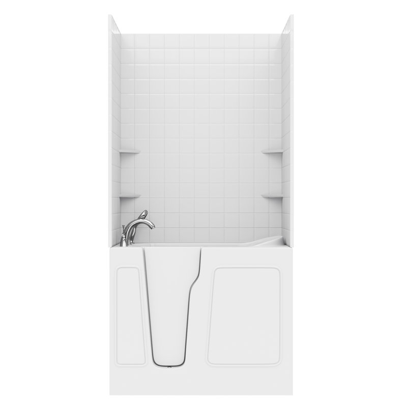 Tub'n Wall Series 26" x 46" Left Side Drain Soaker Bathtub in White with 4 in. Tile Shower Wall Kit, Left, White