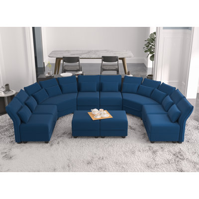 Bernel 130" Wide Chenille Modular Sectional with Ottoman