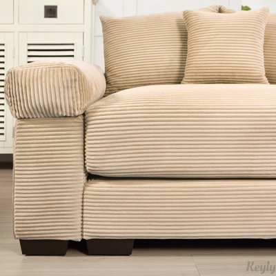 92" Oversized Corduroy Fabric Cloud Modular Sectional Couch with Throw Pillows and ottoman, Easy Assembly