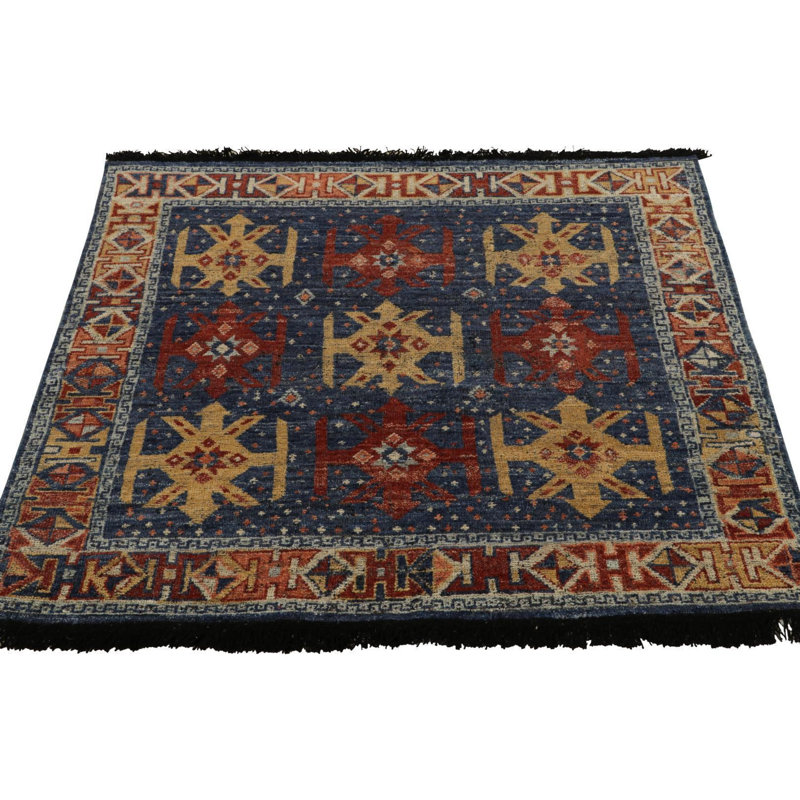 Burano Hand Knotted Wool Geometric Area Rug, Square 4'