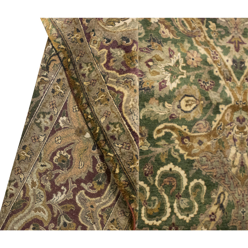 High-Quality Hand-Knotted Green And Red Area Rug