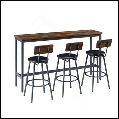 Ensemble de longue table de bar avec 3 tabourets de bar rembourrés en polyuréthane, table de bar industrielle et chaises pour table de petit-déjeuner de cuisine, salon, salle de banquet, L 63 po x l 15,7 po x H 37,5 po rustique