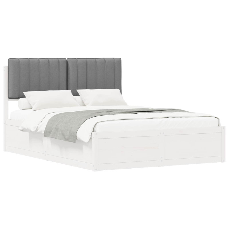 Solid Wood Bed Frame, European Double (140 x 200 cm), White/Light Grey