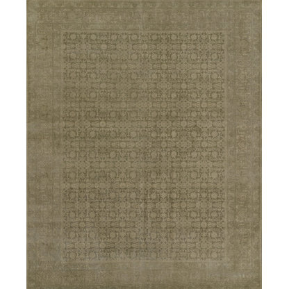 Hand Knotted Wool Oriental Area Rug in Dark Green