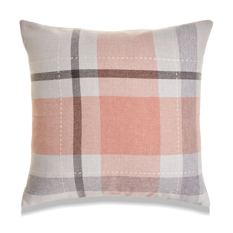 Housse de coussin réversible à carreaux Manhattan, Carreauté rose, Polyester