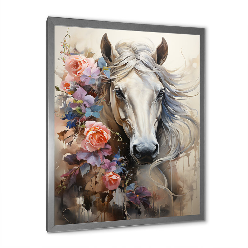 Graffiti Urban Trot majestueux cheval I, H 40 po x l 30 po x P 1,5 po, Cadre photo argenté