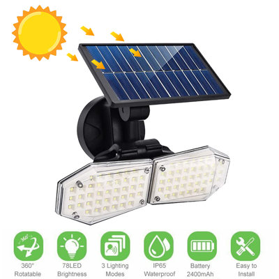 LED Outdoor Solar Power Security Spot Light With Motion Sensor For Garden, Yard, Garage, Porch