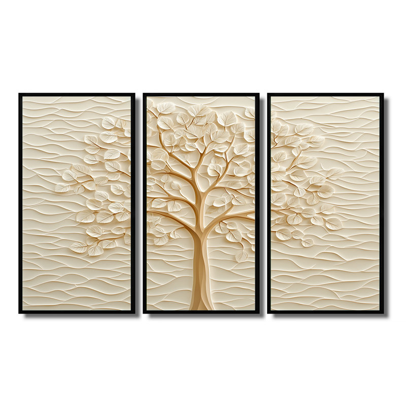 Adalena - Ensemble de décoration murale hêtre, 28" H x 36" W, Reproduction avec cadre flottant, Noir