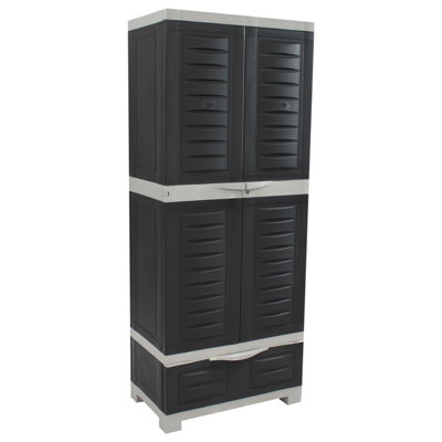 Lockable Storage Cabinet with 3 Adjustable Shelves and Bottom Drawer - Trim