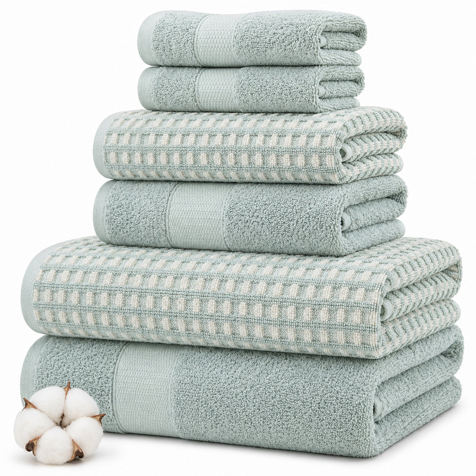 Drucilla 6-Piece Jacquard Cotton Towel Set, Misty Blue