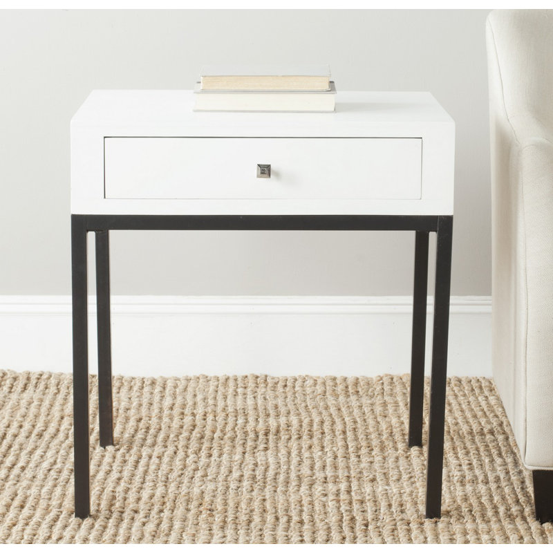 White Rectangular Wood Accent Table with Storage Drawer