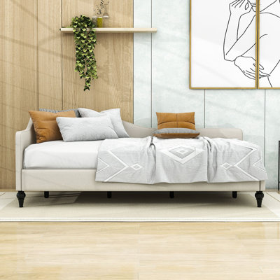Linen Upholstered L-Shaped Daybed with Semi-Enclosed Design