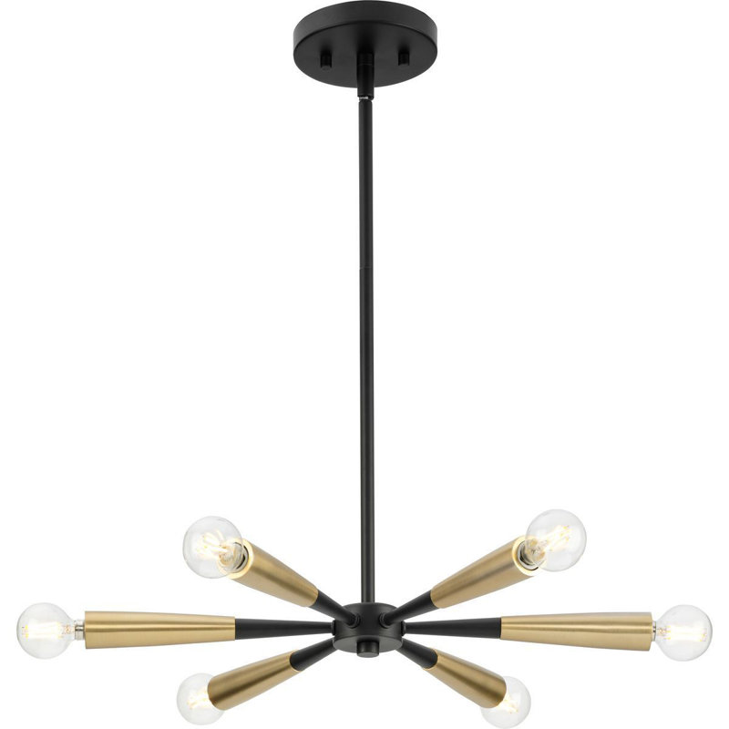 Luminaire suspendu 6 lumières noir mat avec accents dorés 24,875 po Avec