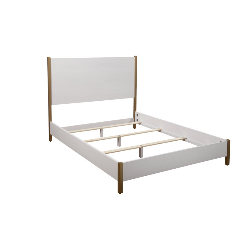  Structure de lit pour grand lit en bois doré et blanc Avery - grand, blanc et or